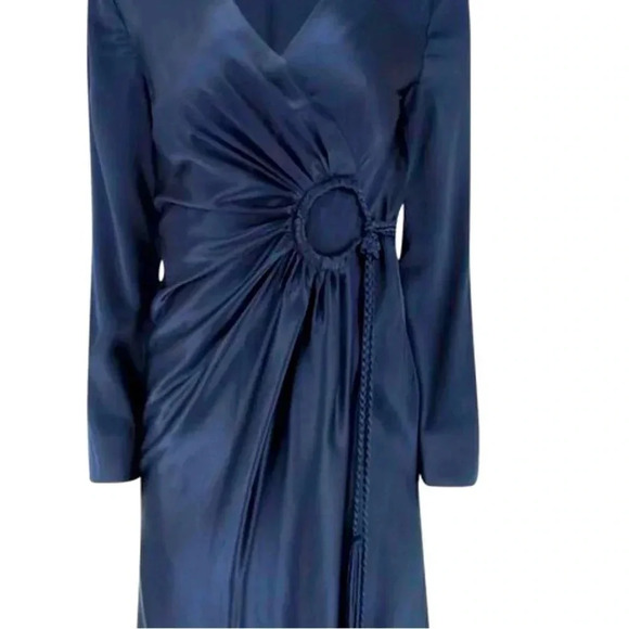 NWT-CINQ A SEPT SERENA SILK NAVY WRAP STYLE MIDI DRESS-Size 0 - Picture 5 of 6